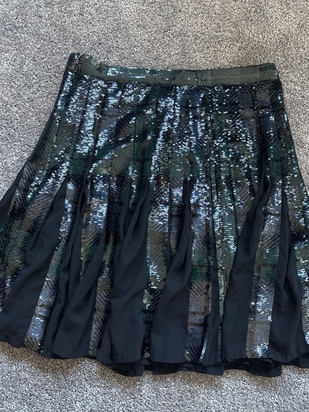 Ralph Lauren Black & Dark Green Sequin Pleated Skater Skirt